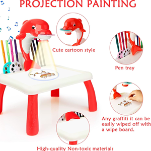 میز نقاشی پروژکتور دار کودک طرح دلفین قرمز TETRIS PROJECTION PAINTING TABLE_اسباب بازی